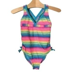 Angel Beach One Piece Swimsuit Striped Size 4T lined